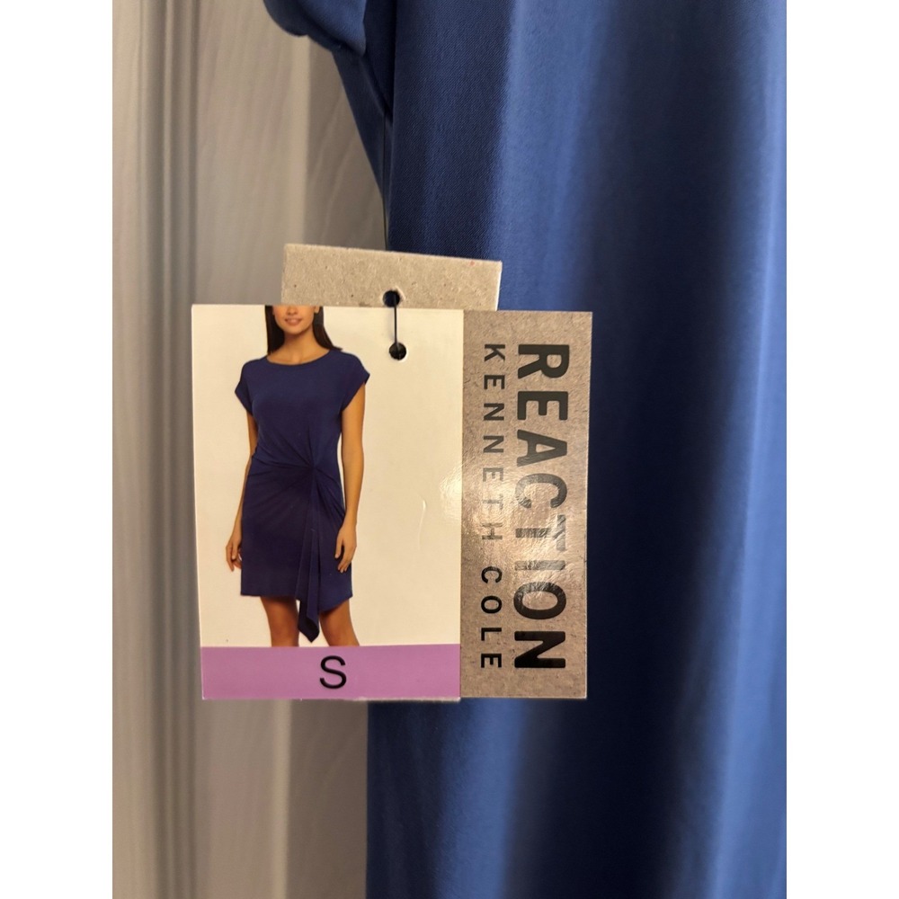 Kenneth Cole Reaction Ink Blue Draped Dress NWT Size S Gathered Front MSRP $89 - Picture 8 of 9